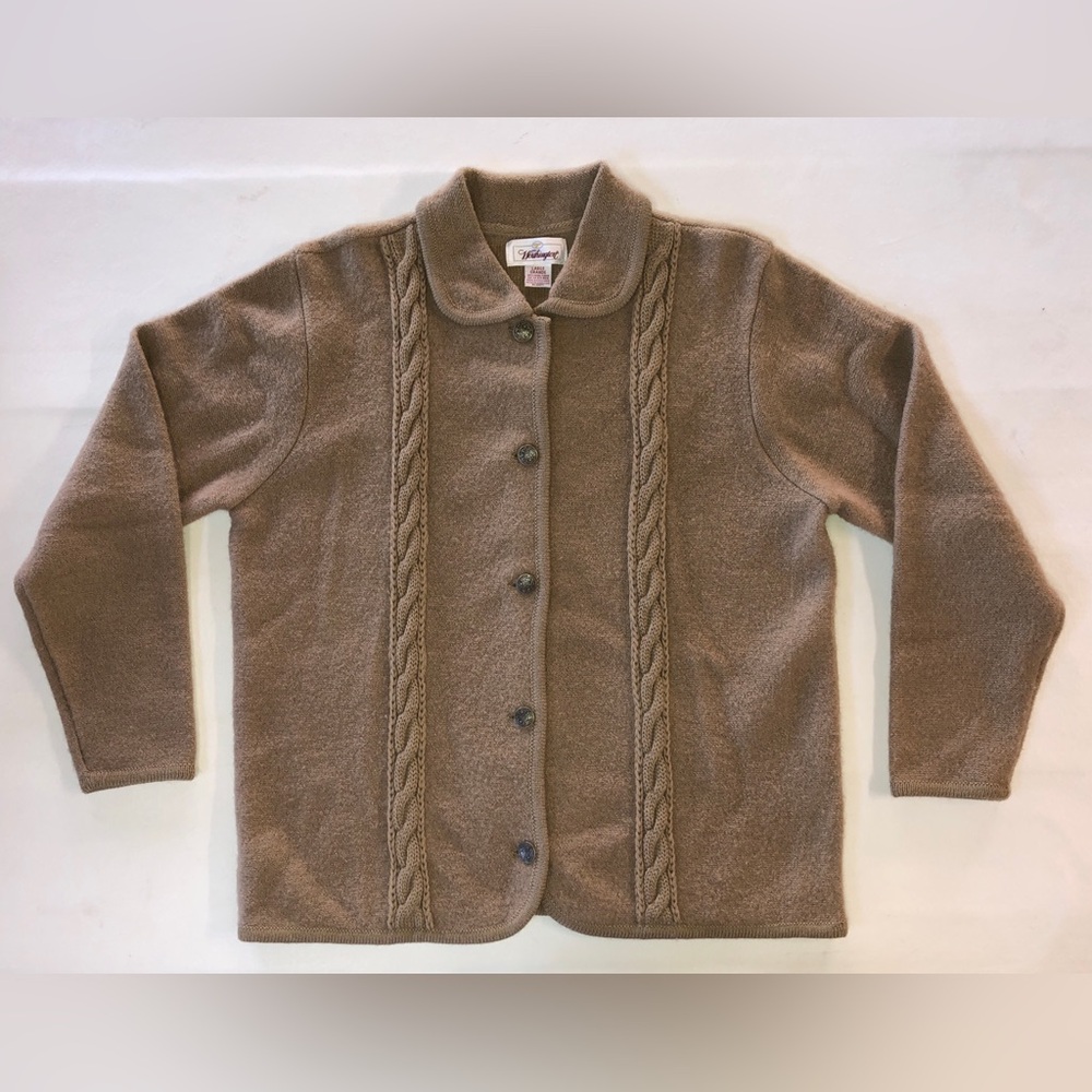 Classic Wool Cardigan WORTHINGTON Button Front Collared Sweater Tan (Large) - Picture 7 of 17